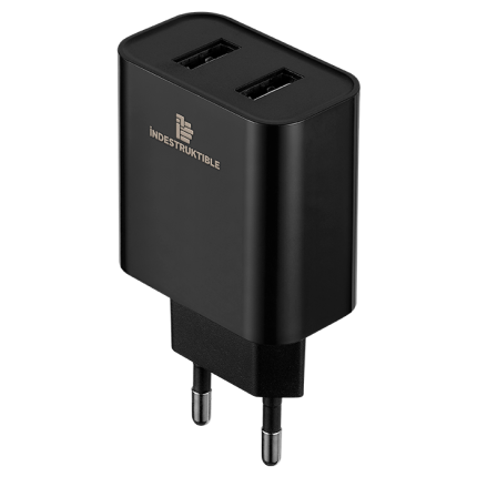 IND 3.1AMP Dual USB Wall Charger With Micro-USB & Type-C Cables