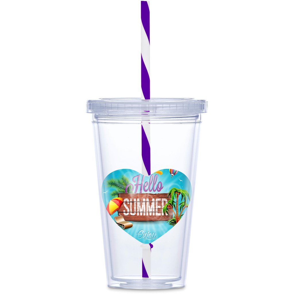 GF-AM-668-B-P Malibu Double-Wall Plastic Tumbler & Straw - 470ml - Purple - Image 1