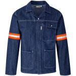 Cast Premium 100% Cotton Denim Jacket - Reflective Arms - Orange Tape - Image 2